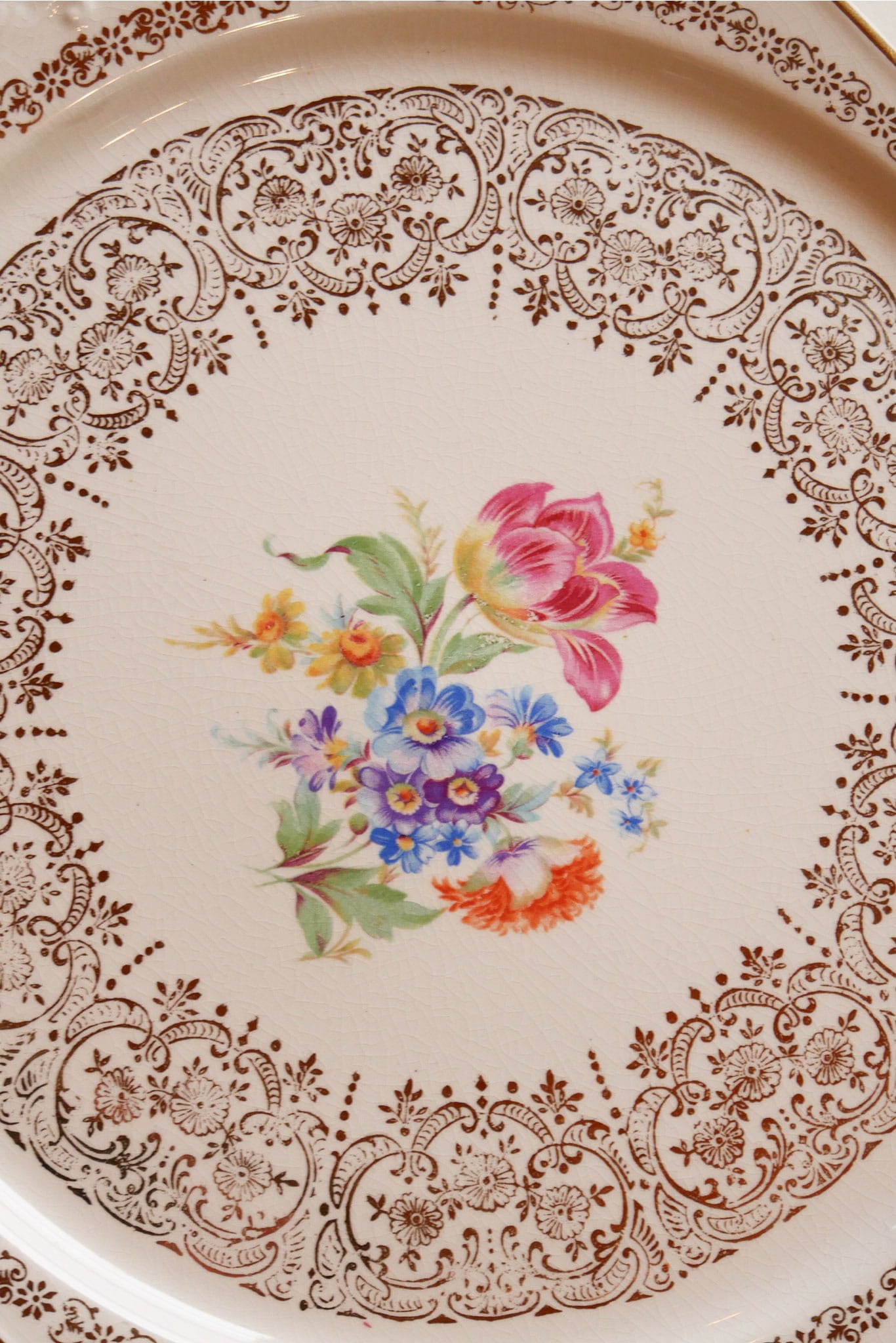 Vintage Queen Anne Floral and 24k Gold Rimmed Cake Plate, Vintage Floral Plate, Vintage Floral Cake Platter, Vintage Queen Anne Cake Platter, Vintage Floral Plate Wall