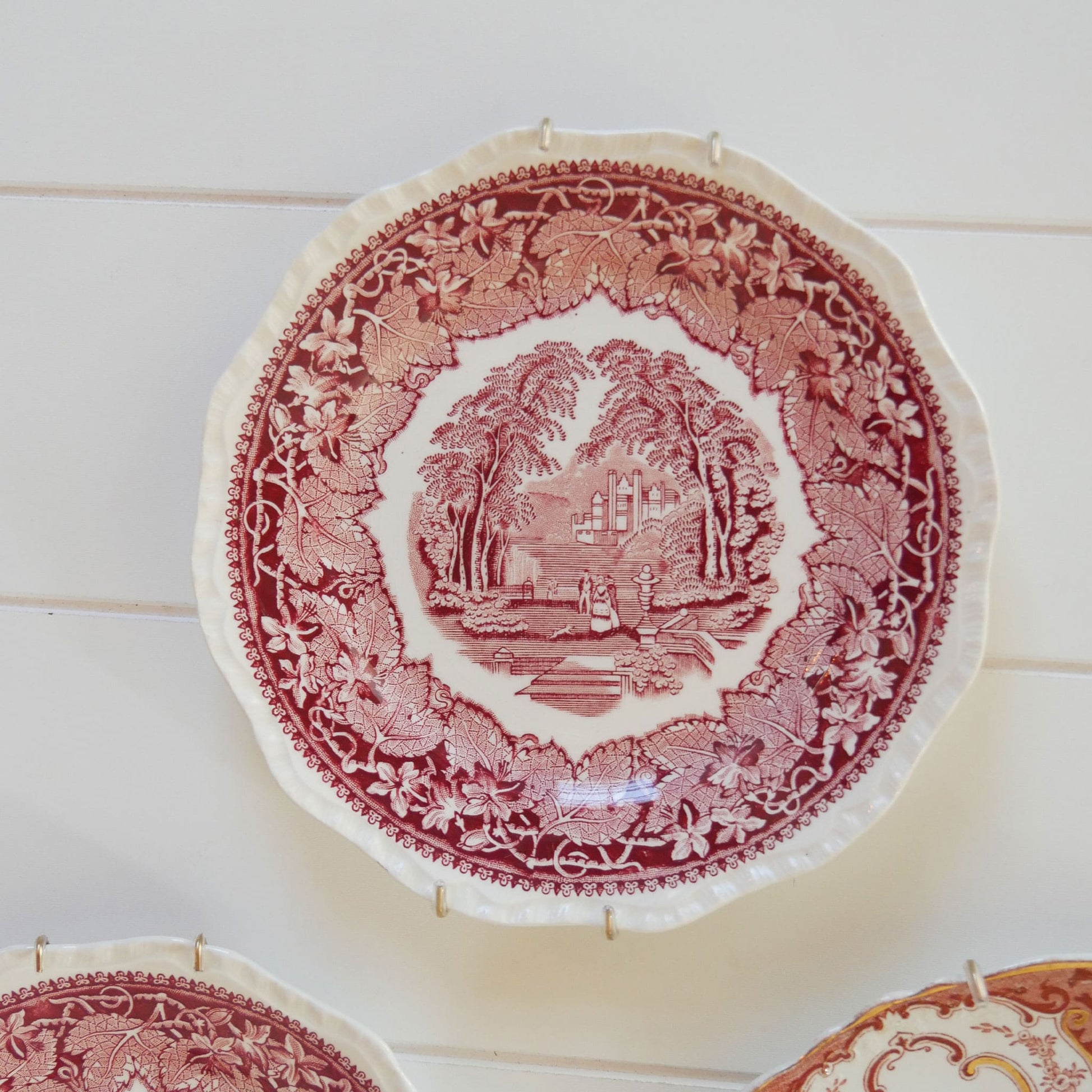 Antique Red and White Plate Gallery Wall, Antique Plate Wall, Vintage Plate Wall, Vintage Red and White Plates, Antique Red and White Plates