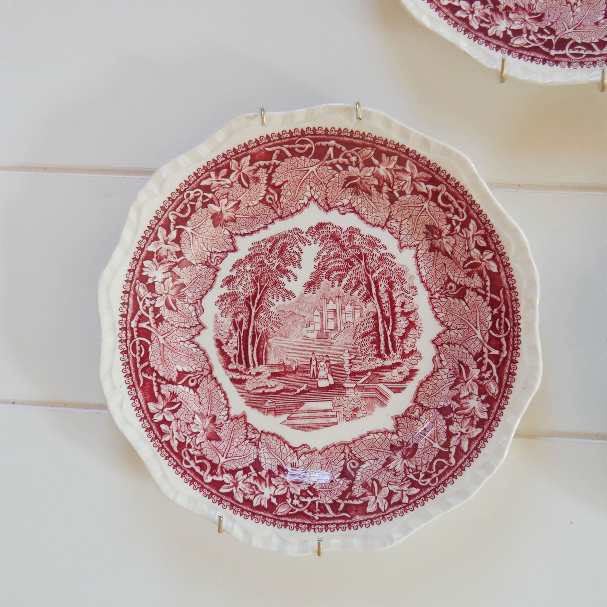 Antique Red and White Plate Gallery Wall, Antique Plate Wall, Vintage Plate Wall, Vintage Red and White Plates, Antique Red and White Plates