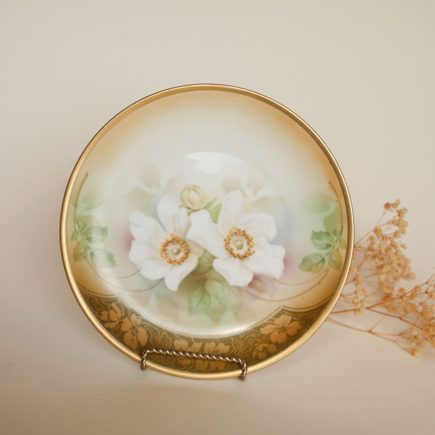 Vintage Hand Painted White Floral RS Germany 8in Plate Vintage Plate Wall Vintage Floral Plate Gallery Wall