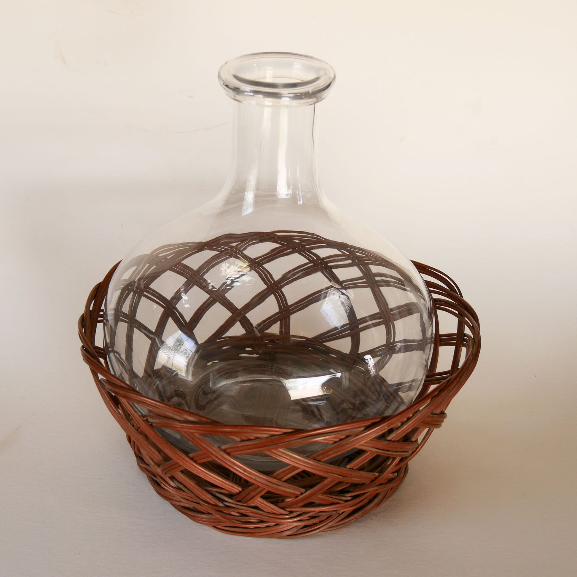 Vintage Glass Onion Vase with Rattan Wicker Holder, Primitive Wicker and Vase Set, VIntage Wicker and Vase, VIntage Demijohn, VIntage Wicker Vase, VIntage Basket and Glass Vase, VIntage Farmhouse Kitchen, Vintage Farmhouse Dining