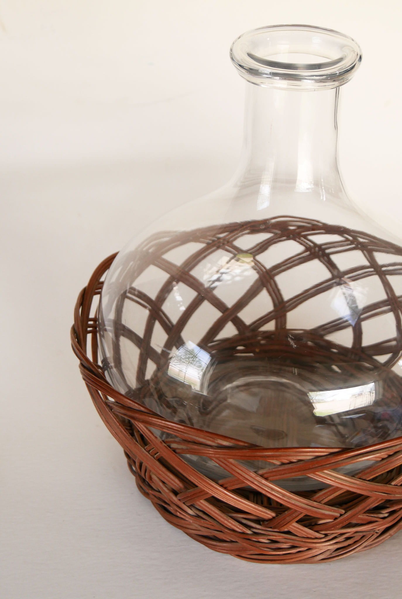 Vintage Glass Onion Vase with Rattan Wicker Holder, Primitive Wicker and Vase Set, VIntage Wicker and Vase, VIntage Demijohn, VIntage Wicker Vase, VIntage Basket and Glass Vase, VIntage Farmhouse Kitchen, Vintage Farmhouse Dining