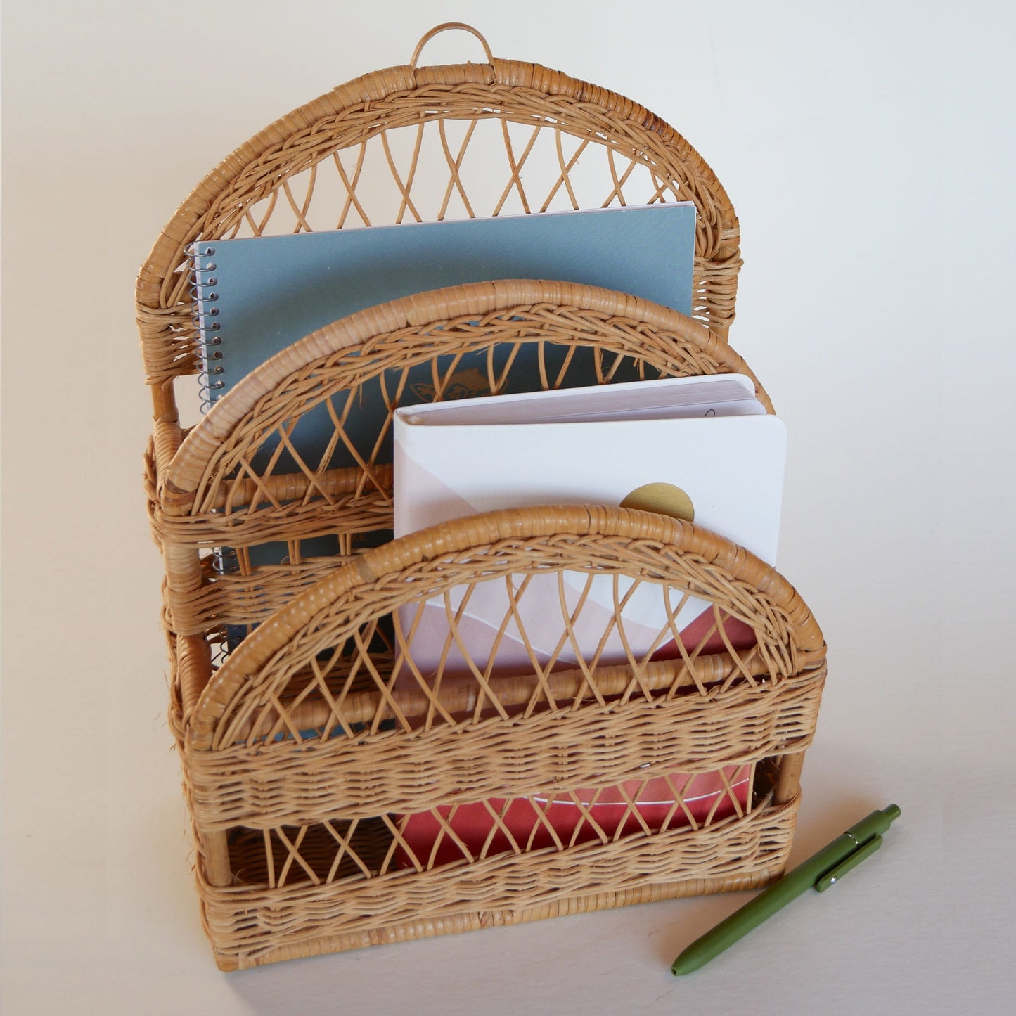 Vintage Basket Organizer, Rattan Wicker Desk Organizer, Vintage Wicker Baskets, Vintage Basket Decor