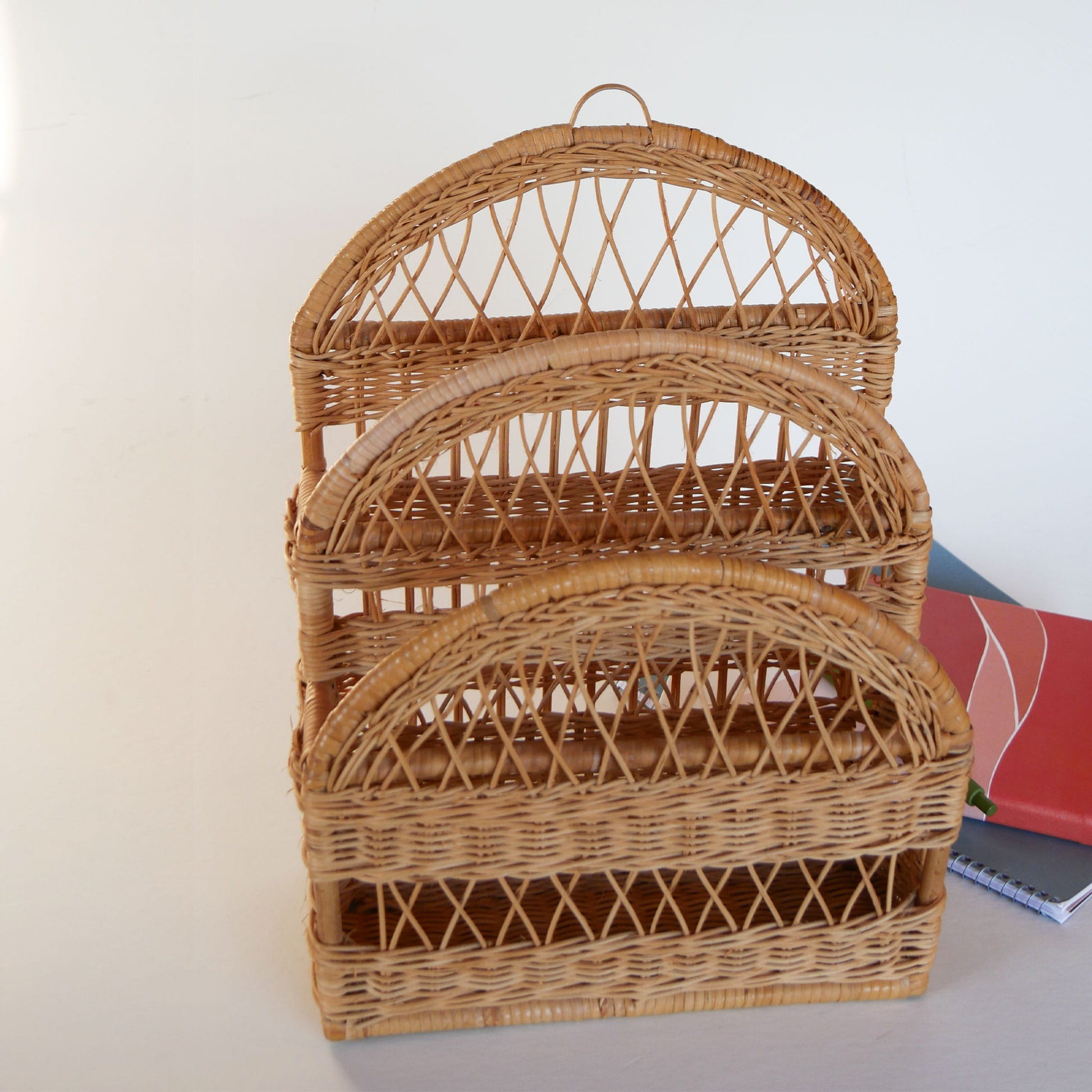 Vintage Basket Organizer, Rattan Wicker Desk Organizer, Vintage Wicker Baskets, Vintage Basket Decor