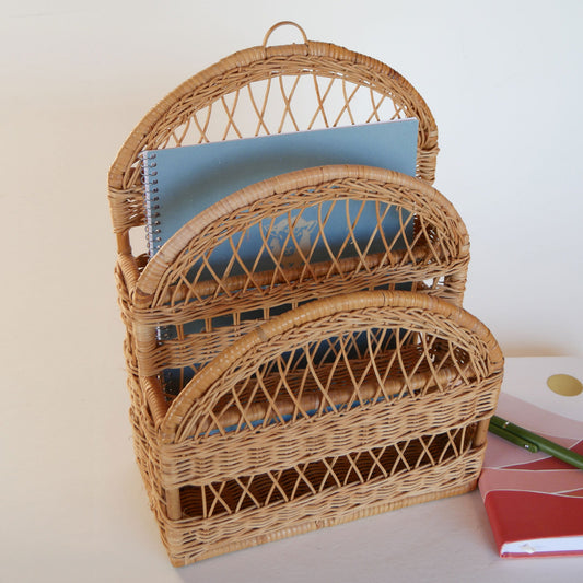 Vintage Basket Organizer, Rattan Wicker Desk Organizer, Vintage Wicker Baskets, Vintage Basket Decor