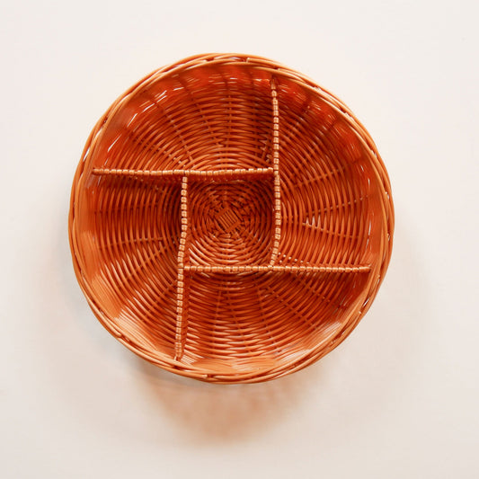 Vintage Rattan Wicker Round Compartment Basket Tray, Vintage Basket Tray, Vintage Wicker Compartment Tray, Vintage Wicker Tray, Vintage Rattan Round Tray, Vintage Boho Wicker
