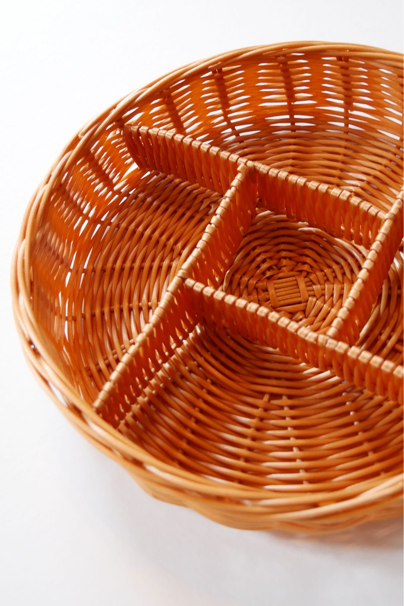 Vintage Rattan Wicker Round Compartment Basket Tray, Vintage Basket Tray, Vintage Wicker Compartment Tray, Vintage Wicker Tray, Vintage Rattan Round Tray, Vintage Boho Wicker