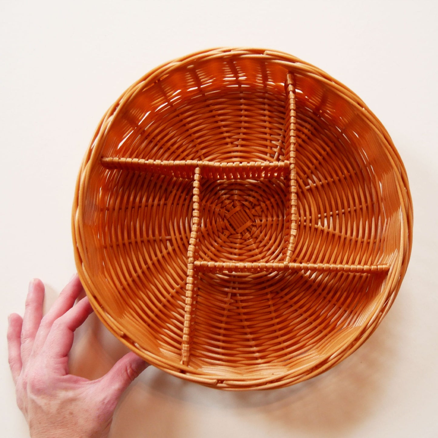 Vintage Rattan Wicker Round Compartment Basket Tray, Vintage Basket Tray, Vintage Wicker Compartment Tray, Vintage Wicker Tray, Vintage Rattan Round Tray, Vintage Boho Wicker