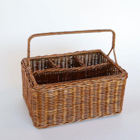 Vintage Dark Rattan Wicker Utensil Caddy, Vintage Wicker Caddy, Vintage Utensil Caddy, Vintage Wicker Utensil Holder, Vintage Wicker Decor, Vintage Home Decor