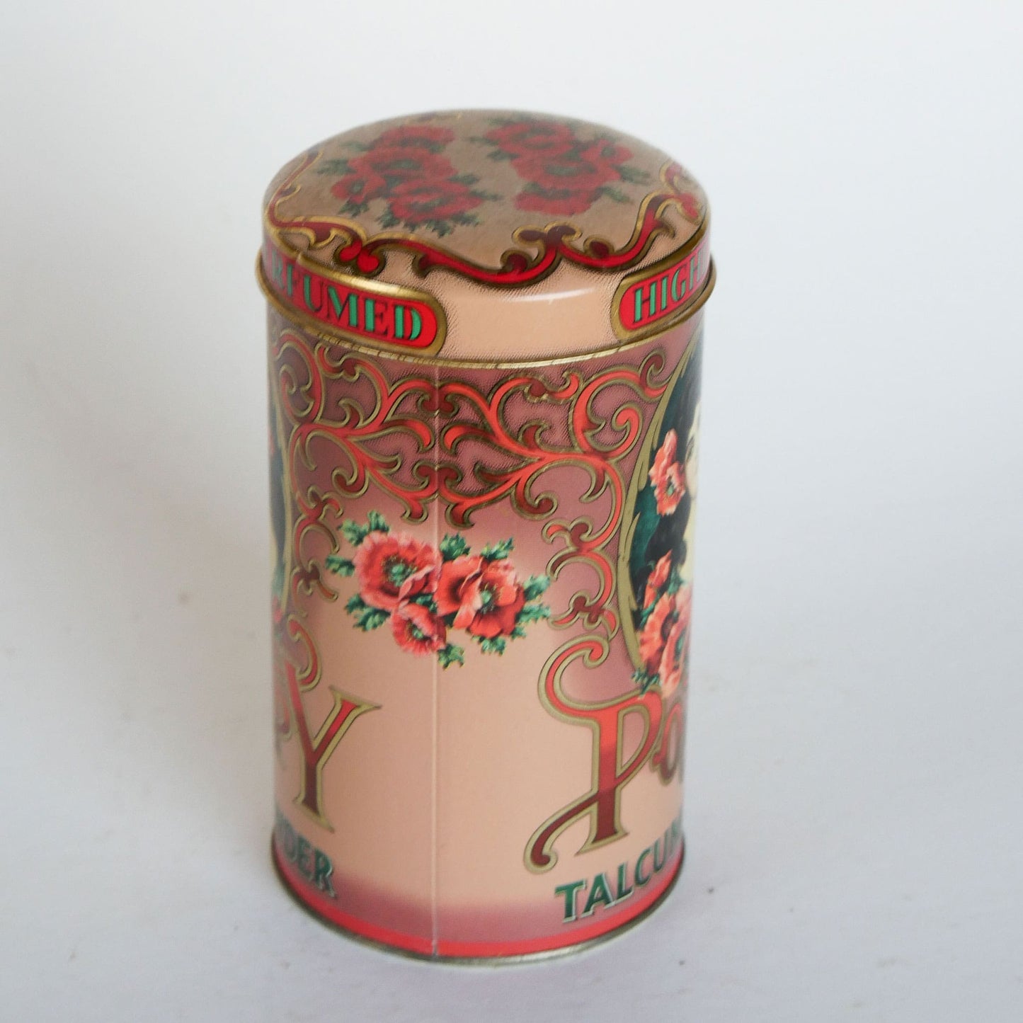 Vintage Poppy Floral Round Talcum Powder Tin Container, Made in England, Vintage Poppy Talcom Powder Container