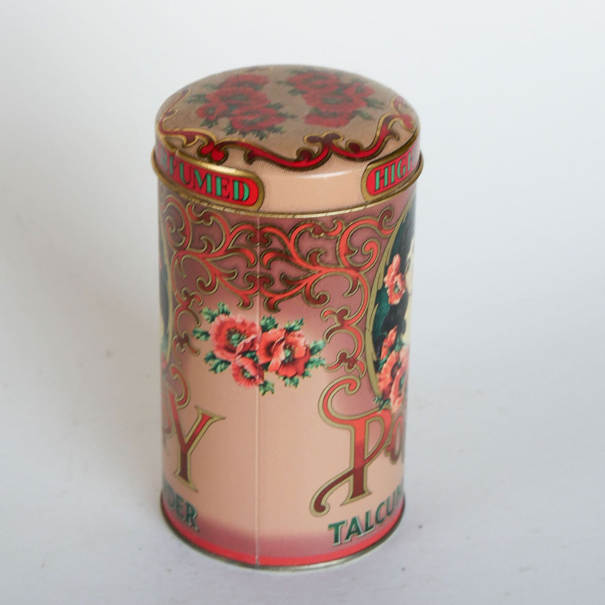 Vintage Poppy Floral Round Talcum Powder Tin Container, Made in England, Vintage Poppy Talcom Powder Container