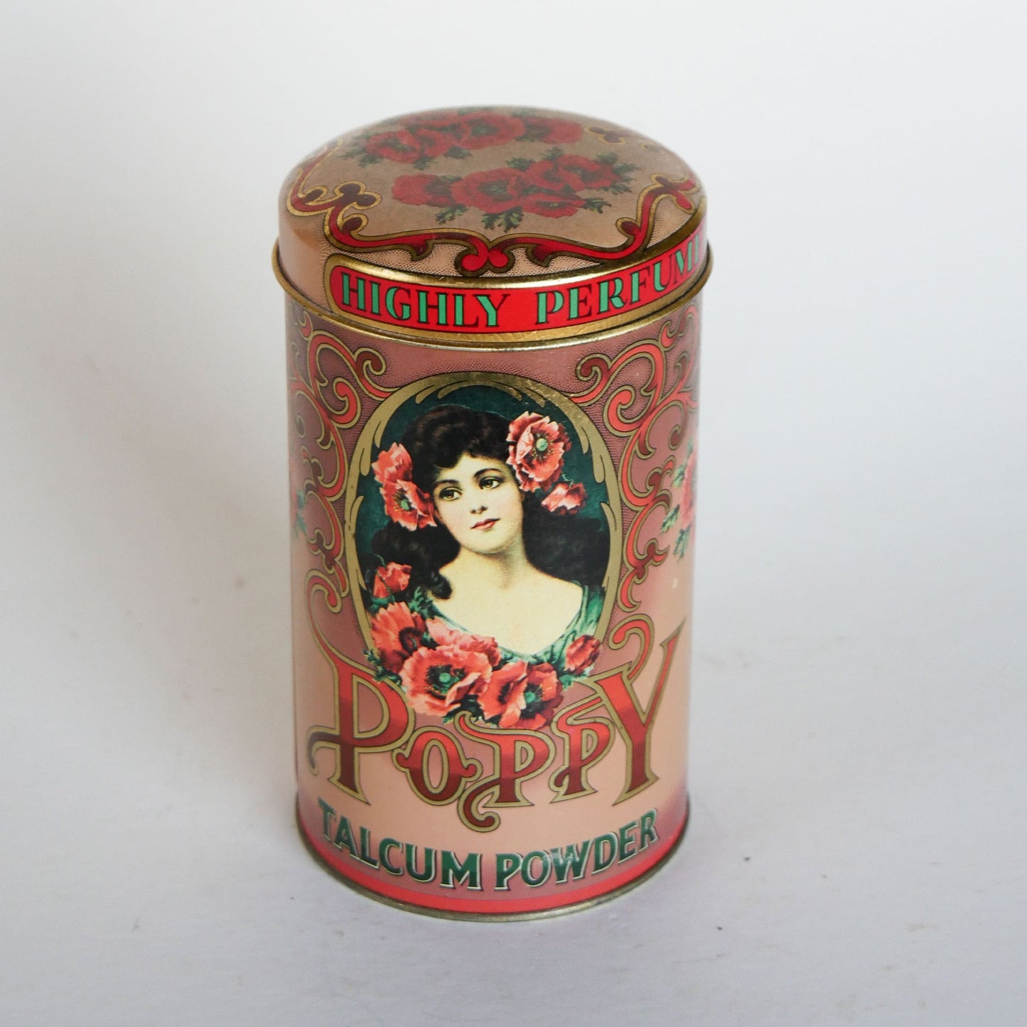 Vintage Poppy Floral Round Talcum Powder Tin Container, Made in England, Vintage Poppy Talcom Powder Container