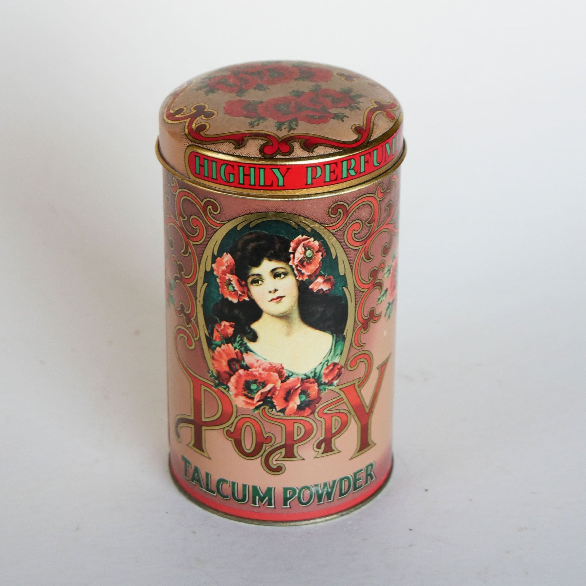 Vintage Poppy Floral Round Talcum Powder Tin Container, Made in England, Vintage Poppy Talcom Powder Container