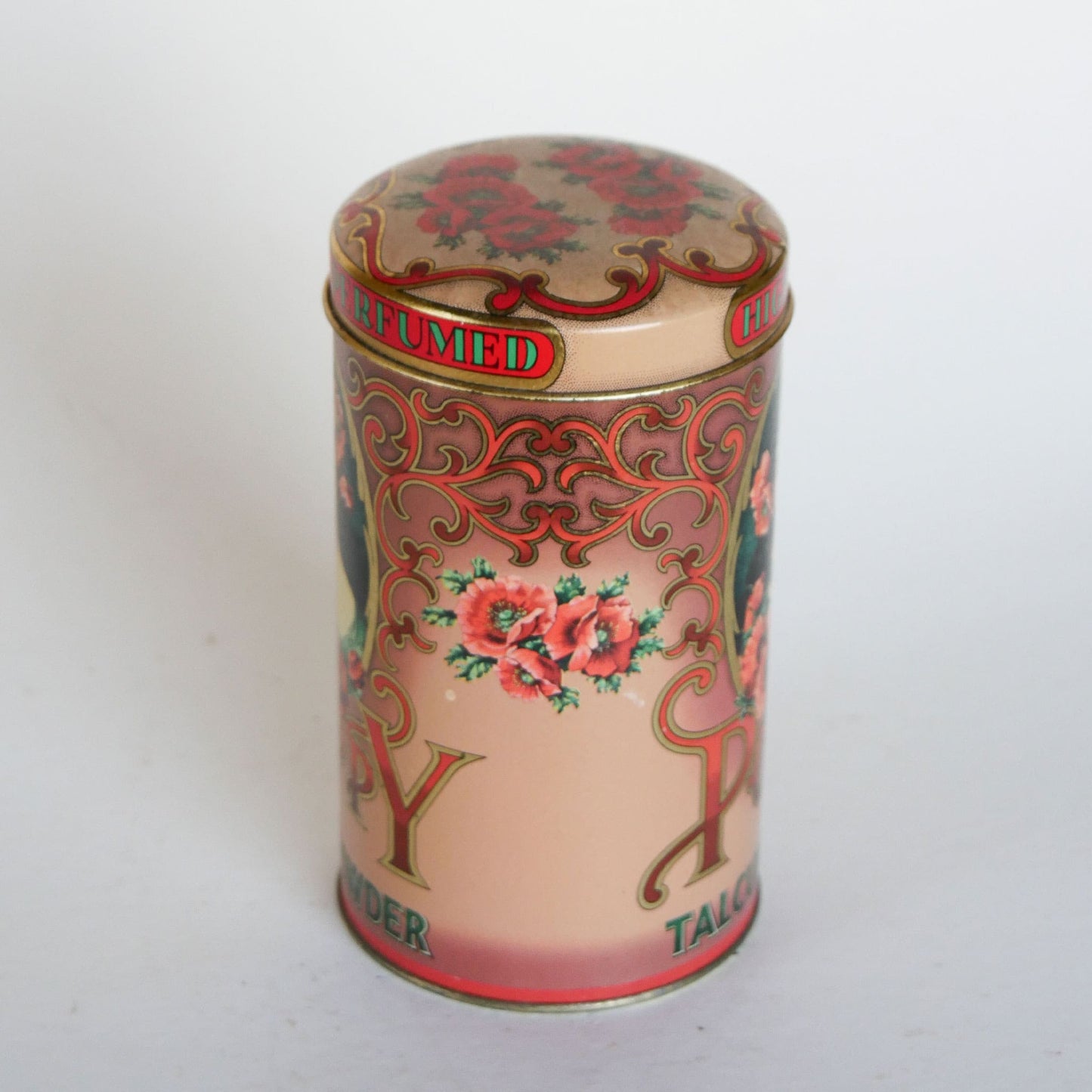 Vintage Poppy Floral Round Talcum Powder Tin Container, Made in England, Vintage Poppy Talcom Powder Container
