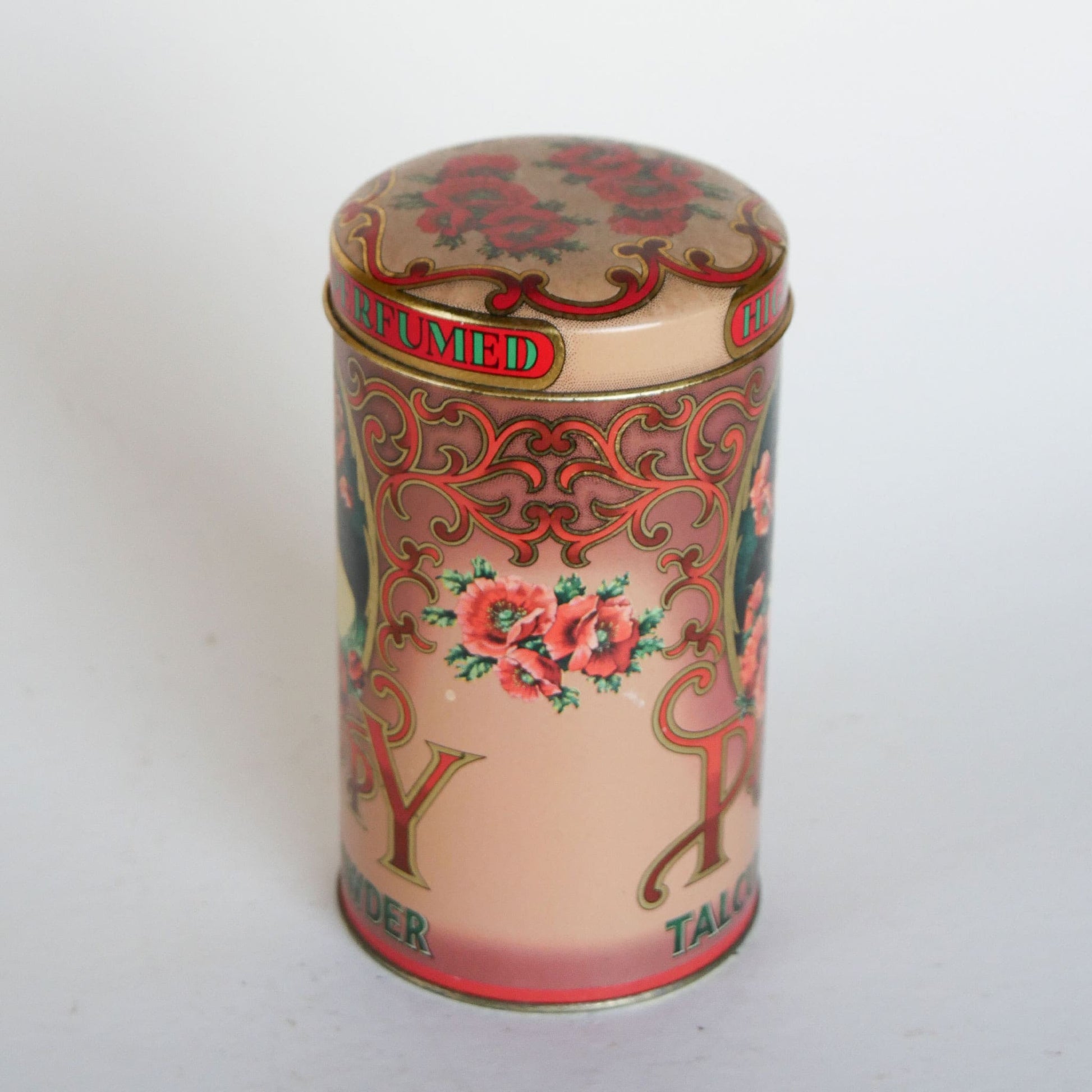 Vintage Poppy Floral Round Talcum Powder Tin Container, Made in England, Vintage Poppy Talcom Powder Container