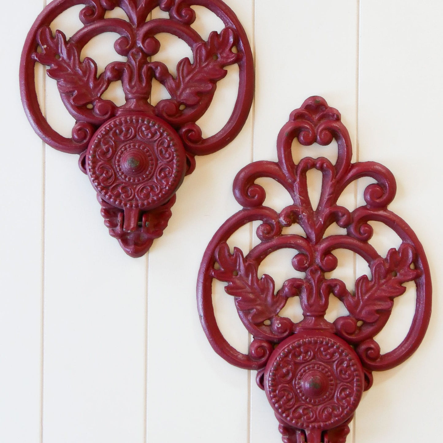 Red Wrought Iron Candle Holder, Vintage WRought Iron Wall Mounted Candle Holders, Vintage Red Iron Wall Display