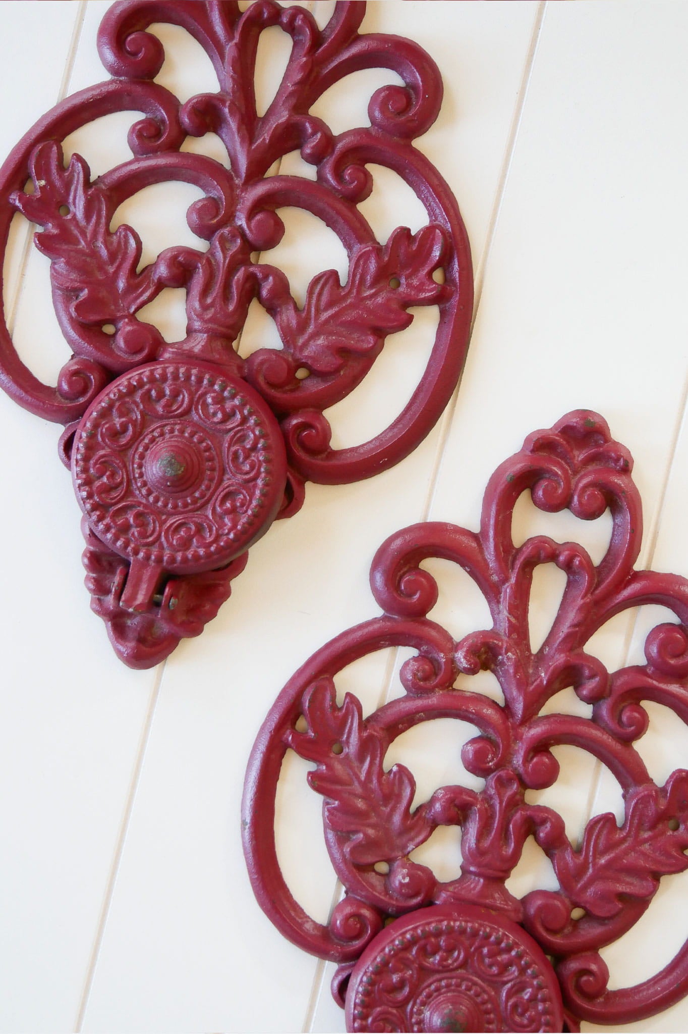 Red Wrought Iron Candle Holder, Vintage WRought Iron Wall Mounted Candle Holders, Vintage Red Iron Wall Display