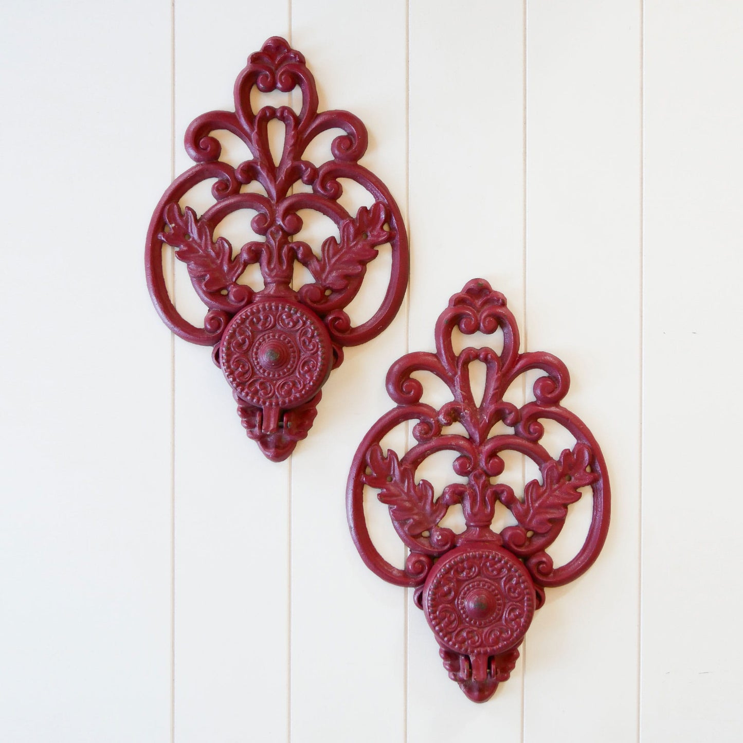 Red Wrought Iron Candle Holder, Vintage WRought Iron Wall Mounted Candle Holders, Vintage Red Iron Wall Display