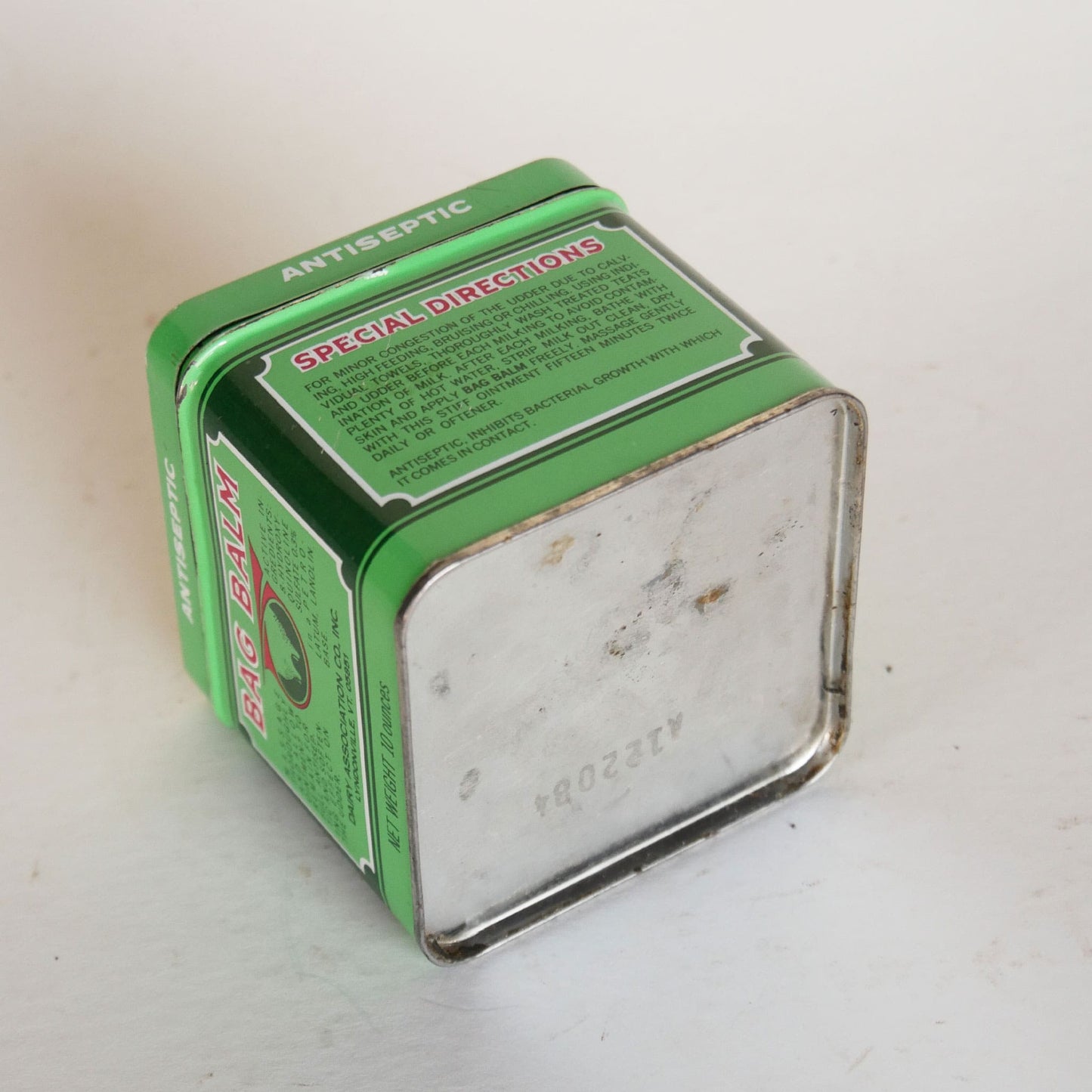 Vintage Bag Balm Antiseptic Square Tin, Red and Green Tin, Vintage Red an Green Tin