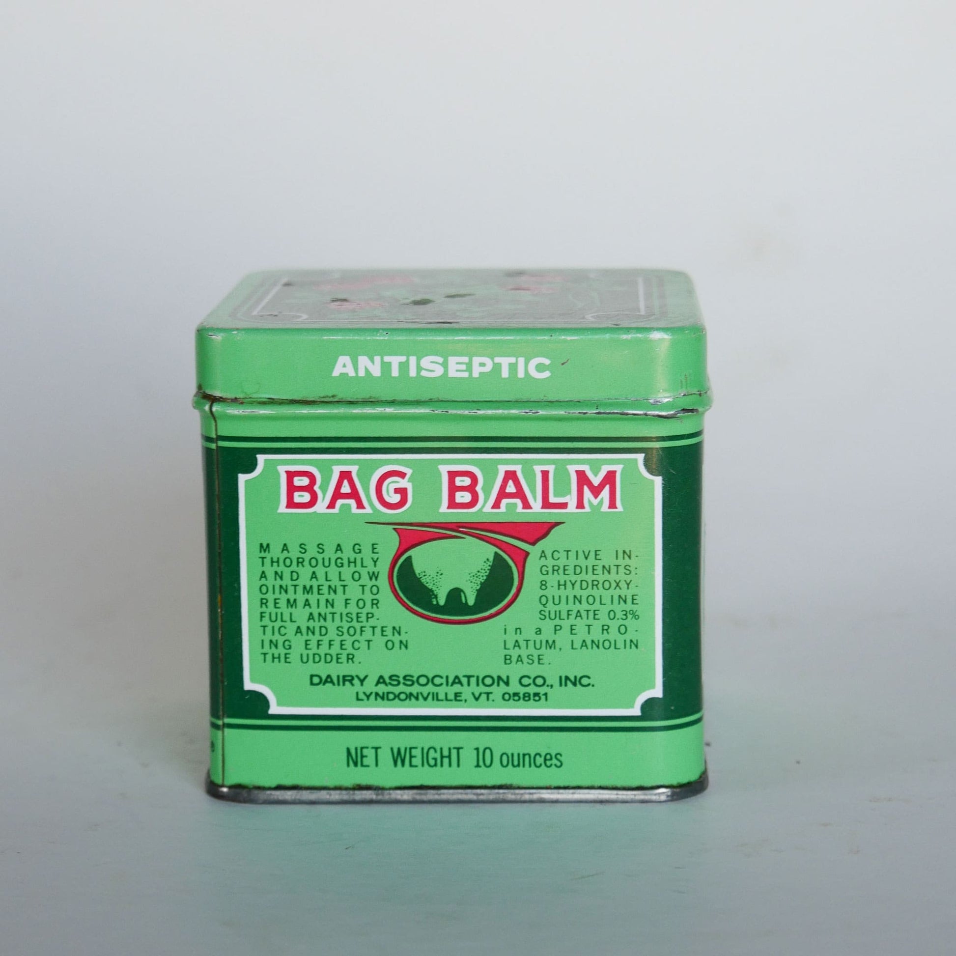 Vintage Bag Balm Antiseptic Square Tin, Red and Green Tin, Vintage Red an Green Tin