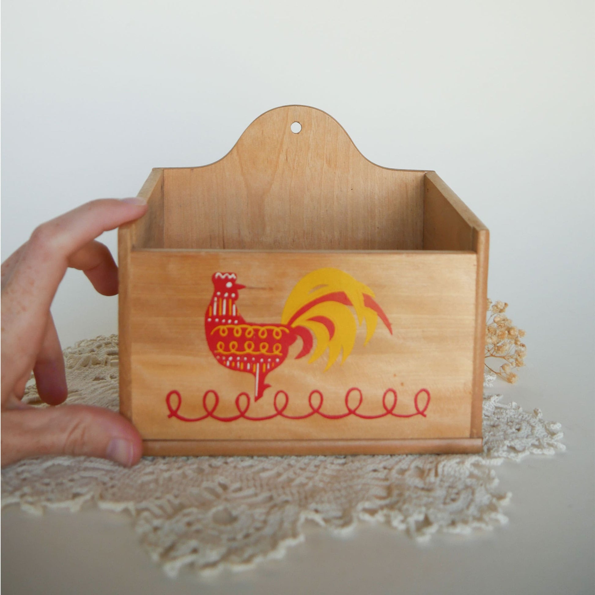 Vintage Red and Yellow Rooster Wooden Recipe Box Vintage Wood Recipe Box Rooster Recipe Box Vintage Farmhouse Kitchen Decor