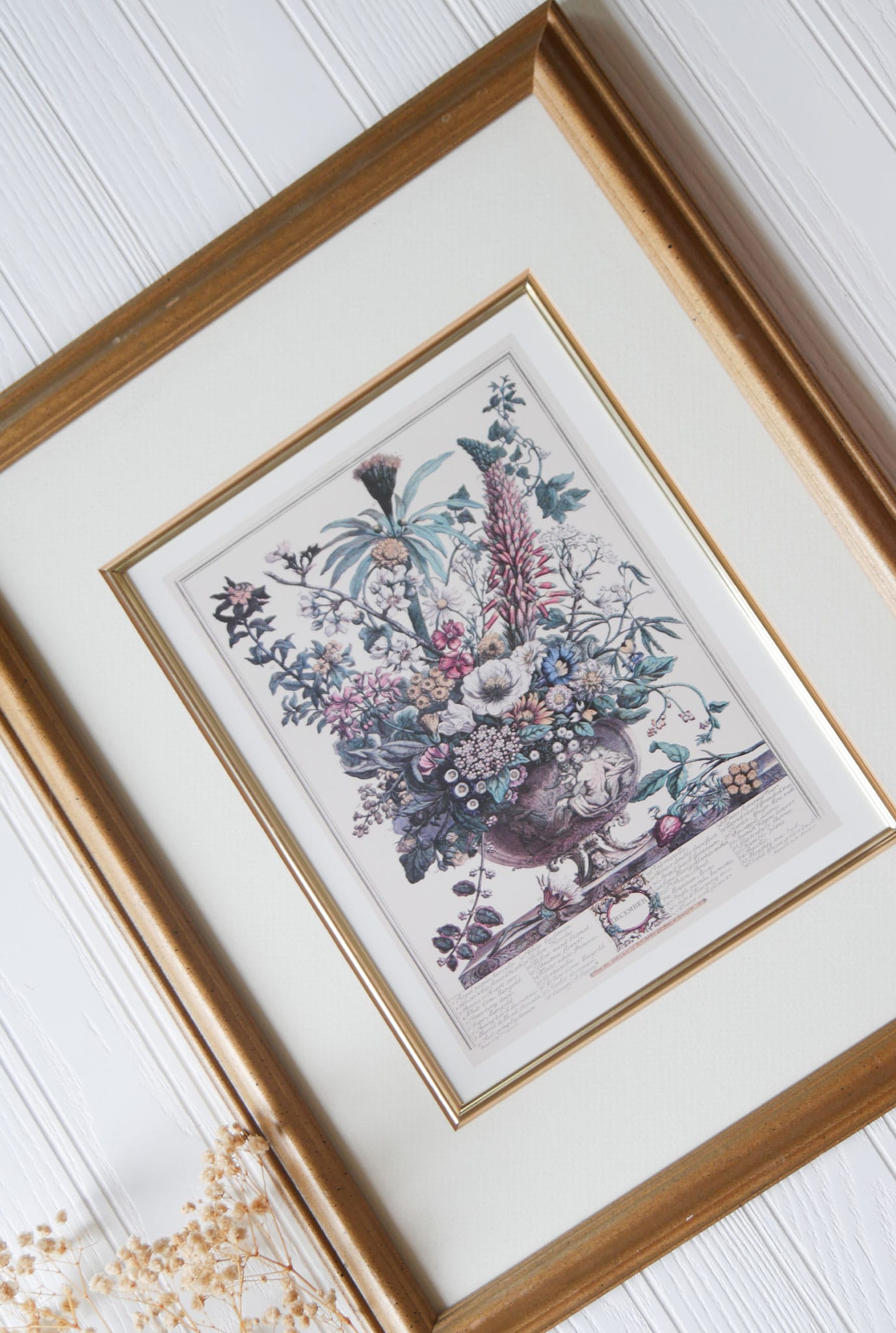 Vintage Framed Robert Furber Gardiner 12 Months of Flowers, December Print, Vintage Robert Gardiner December Print Floral December Framed Print