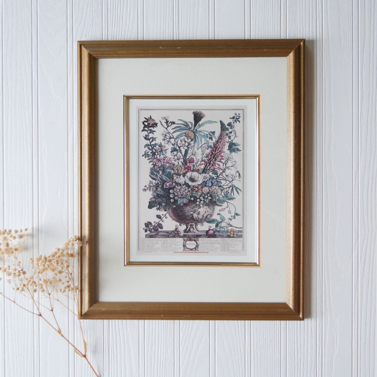 Vintage Framed Robert Furber Gardiner 12 Months of Flowers, December Print, Vintage Robert Gardiner December Print Floral December Framed Print
