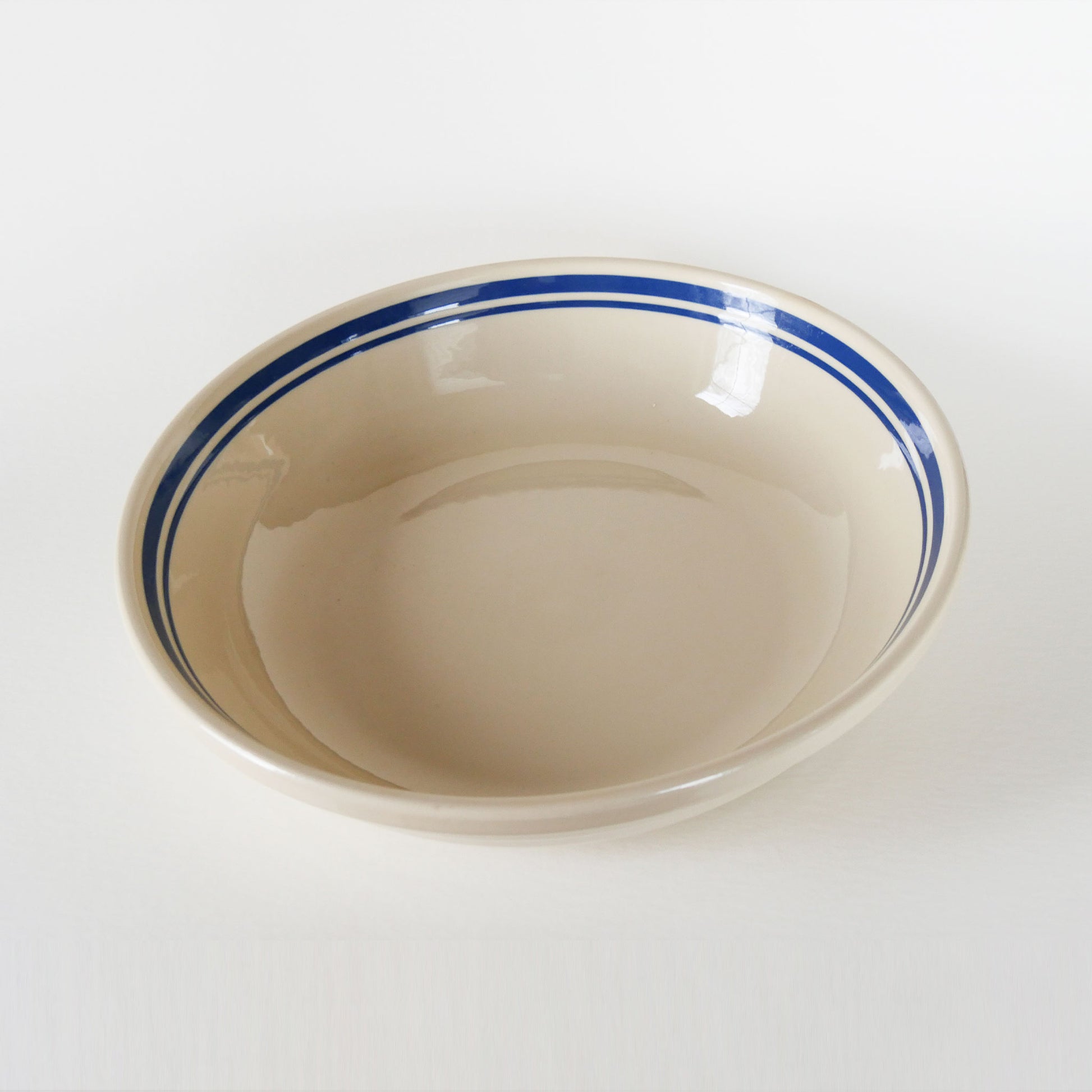 Vintage Blue Stripe 13in Roseville Pasta Bowl, Farmhouse Striped Kitchen Decor, Blue Striped Stoneware, Vintage Farmhouse Kitchen Decor, Vintage Primitive Stoneware Bowl, Vintage Mixing Bowl