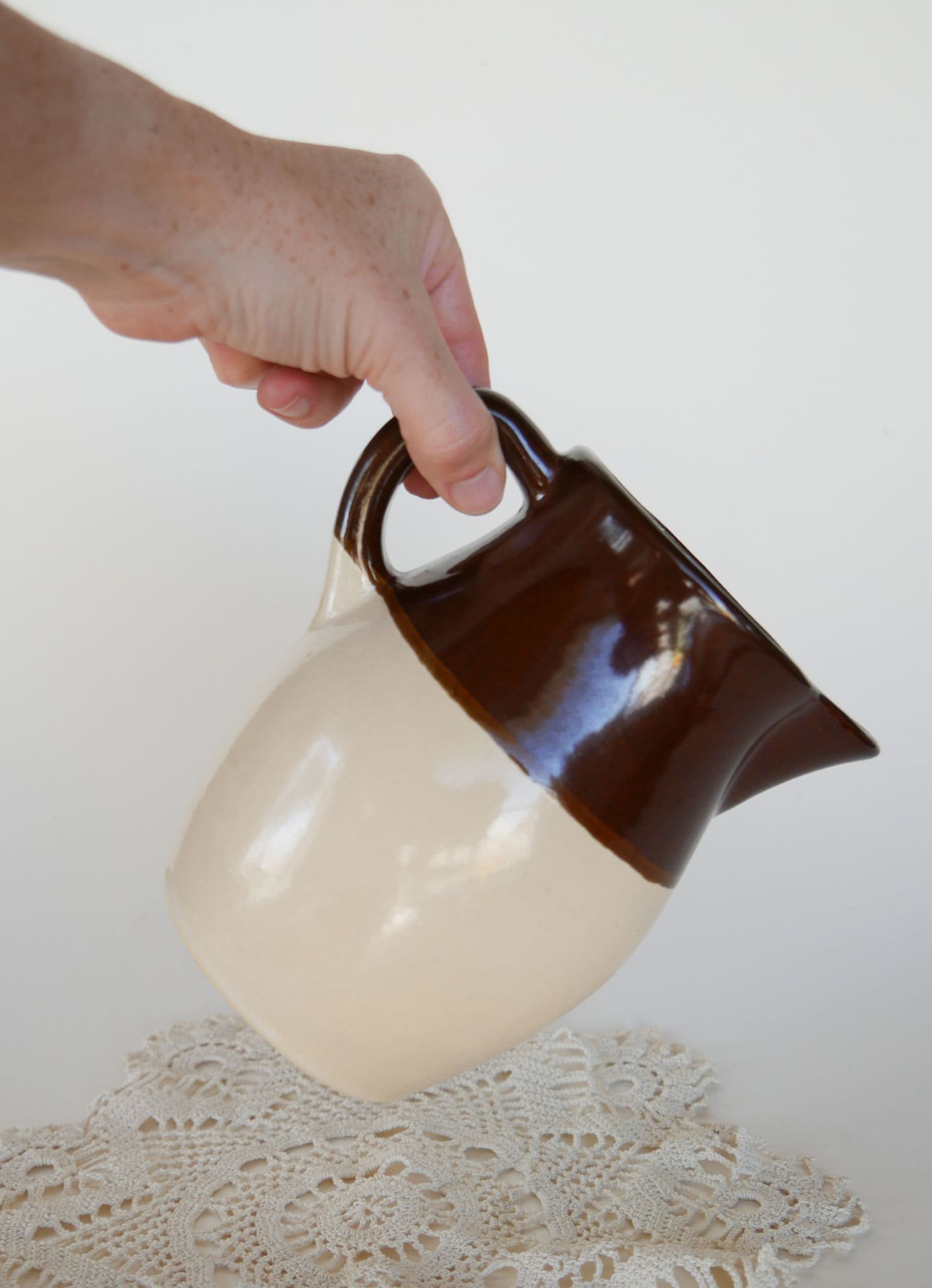 Vintage 6in Roseville Pottery Pitcher, intage Two Tone Pottery Pitcher, Vintage Farmhouse Pitcher, Vintage Kitchen Decor