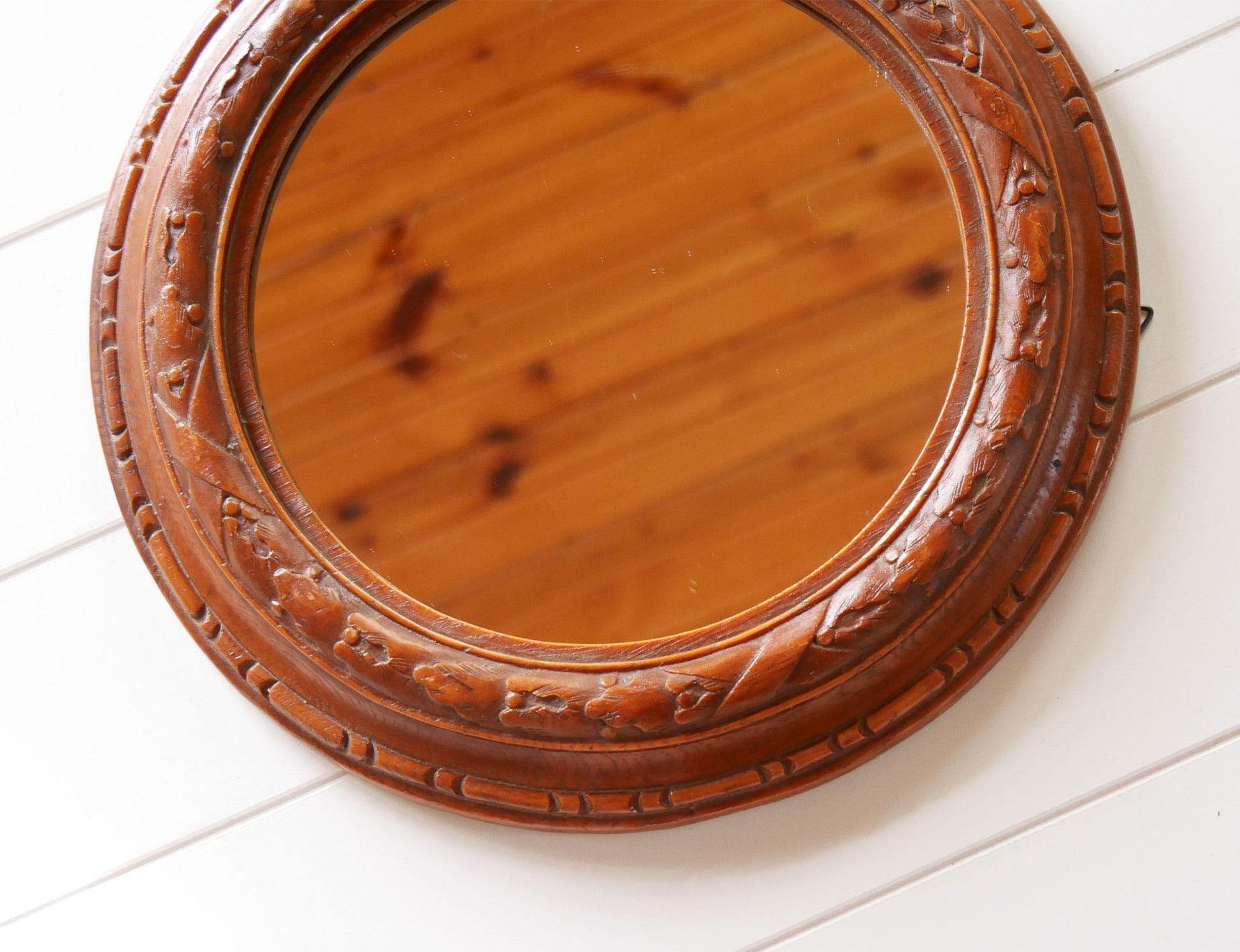 Vintage Wood Carved Round Mirror, Vintage Wall Mirror, Vintage Wood Carved Round Mirror, Vintage Farmhouse Mirror, Vintage Cottage Wall Mirror
