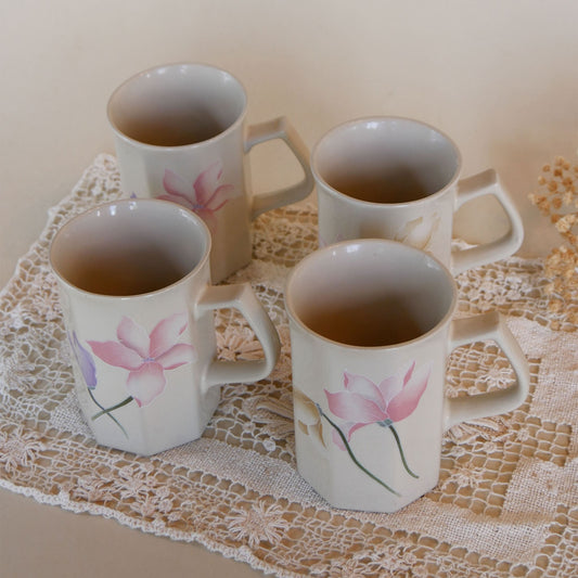 Vintage Ivory & Floral Mugs, Pink and Purple Floral Design, Made in Japan, Vintage Floral Mugs, Set of Vintage Floral Ivory Mugs, Farmhouse Kitchen Decor