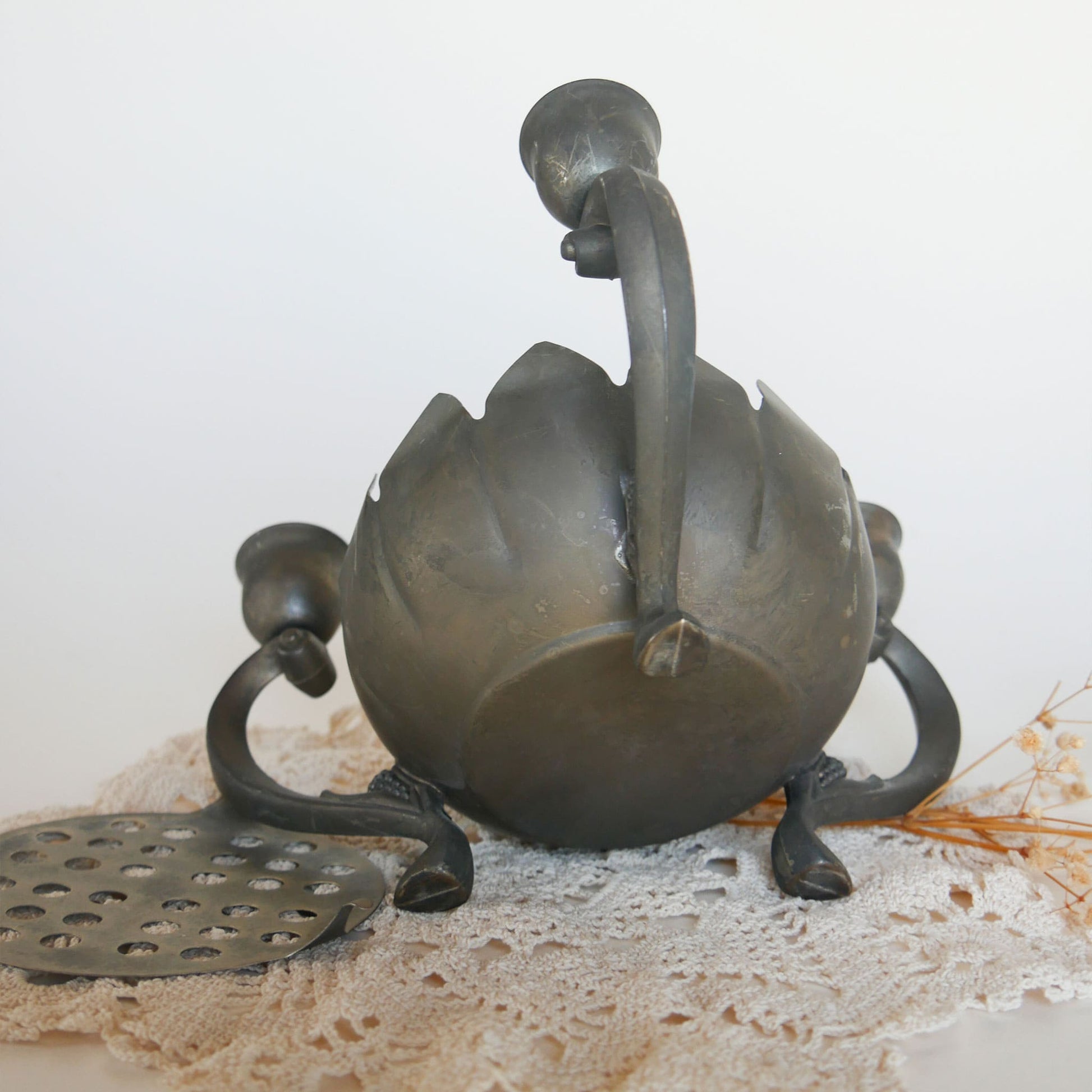 Vintage Silver-Plated Lotus Flower Frog Candelabra Vintage Silver Plated Candelabra Farmhouse Dining Decor