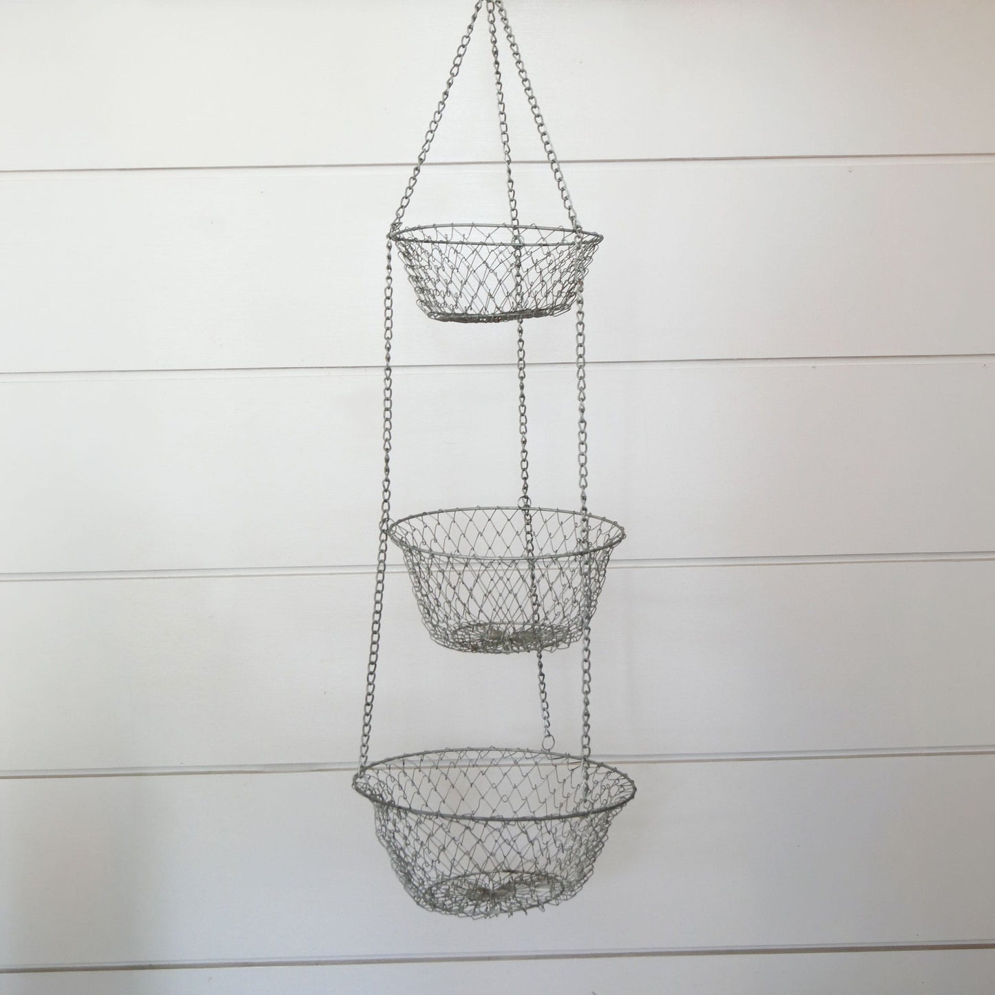Vintage Silver Wire 3-Tier Hanging Basket, Farmhouse Fruit Basket, Hanging Wire Fruit Basket, Vintage Hanging Wire Basket, 3 shelf basket, Vintage wire 3 tier baskets