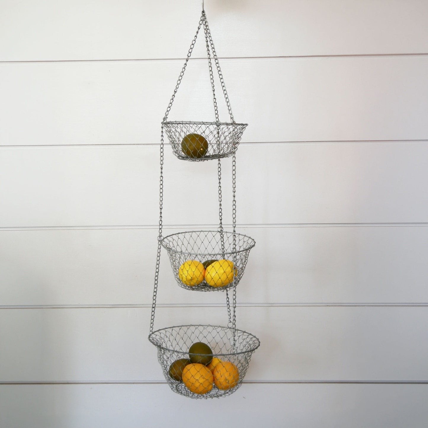 Vintage Silver Wire 3-Tier Hanging Basket, Farmhouse Fruit Basket, Hanging Wire Fruit Basket, Vintage Hanging Wire Basket, 3 shelf basket, Vintage wire 3 tier baskets