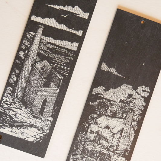 Pair of Vintage Slate Plaque with Cottage Scenes, Vintage Slate Plaque, VIntage Slate Wall Decor, Vintage Cottage Scene Decor, Vintage Cottagecore Wall Decor, Vintage Cottage Countryside Wall Decor