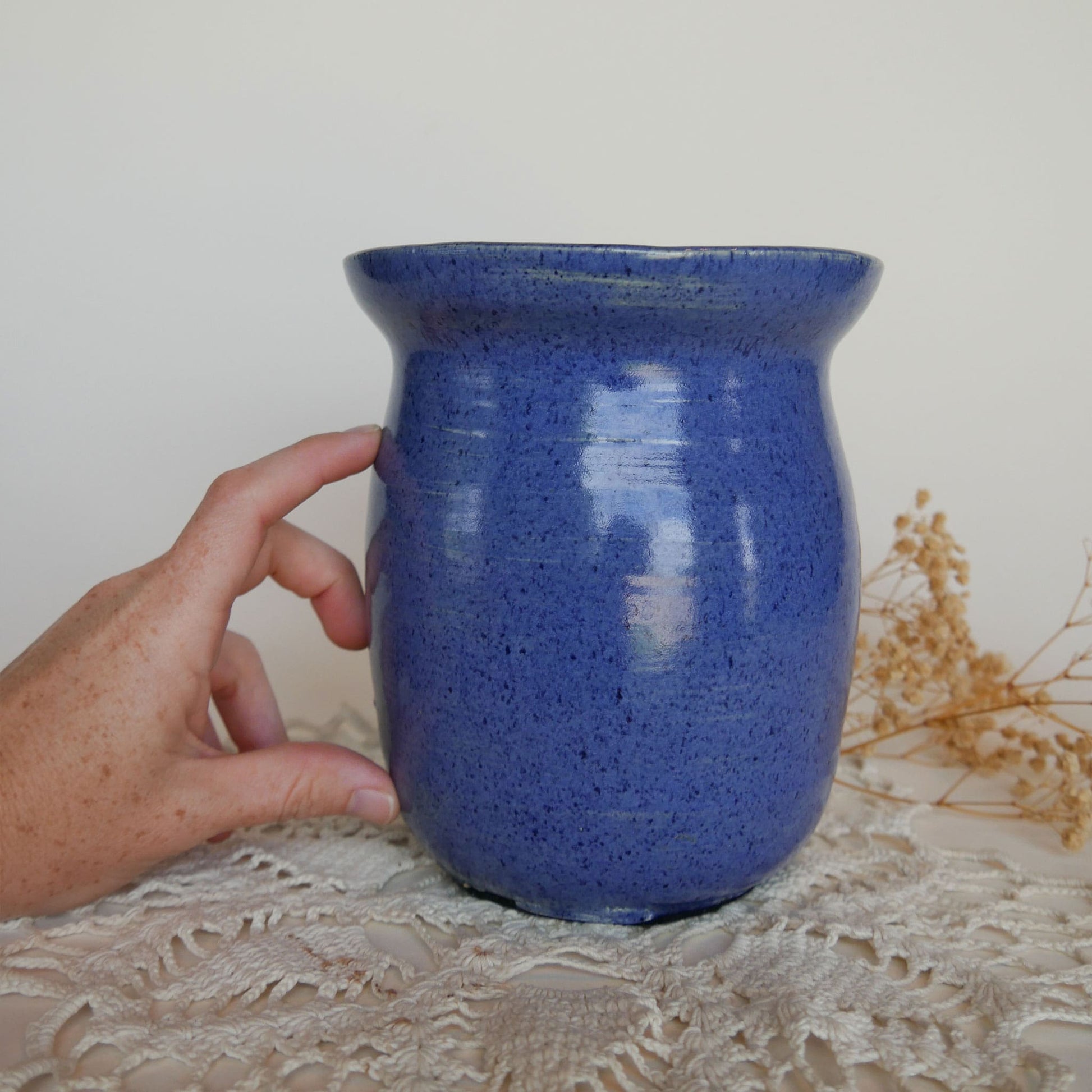 Speckled Cobalt Blue Pottery Vase Blue Farmhouse Pottery Blue Coastal Pottery Cobalt Blue Pottery
