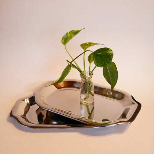 Vintage Set of 3 Stainless Steel Serving Trays, Stainless Steel Trays, Silver Trays, Vintage Silver Trays