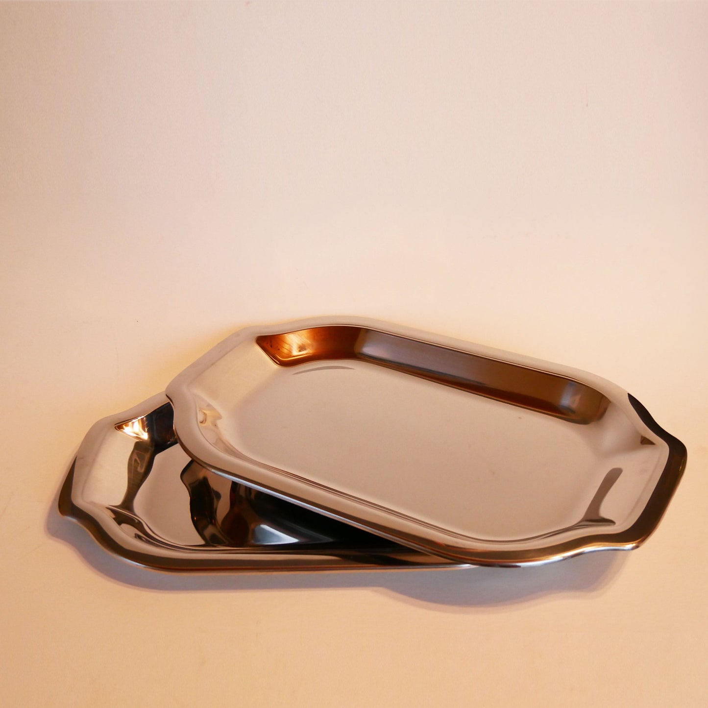 Vintage Set of 3 Stainless Steel Serving Trays, Stainless Steel Trays, Silver Trays, Vintage Silver Trays