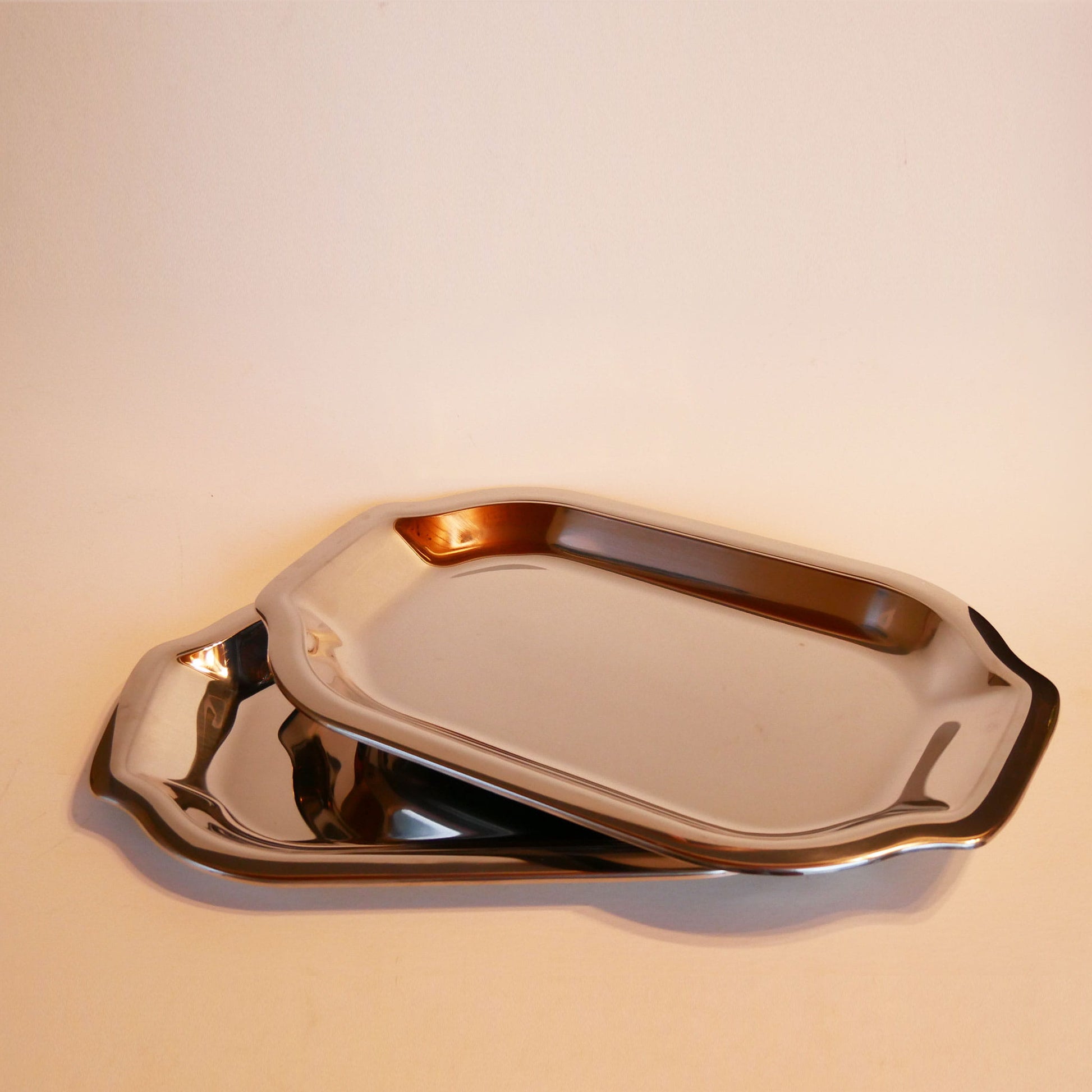 Vintage Set of 3 Stainless Steel Serving Trays, Stainless Steel Trays, Silver Trays, Vintage Silver Trays