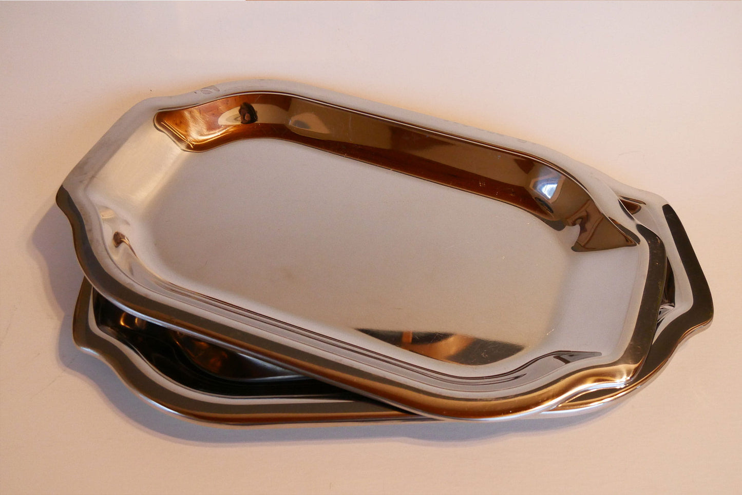 Vintage Set of 3 Stainless Steel Serving Trays, Stainless Steel Trays, Silver Trays, Vintage Silver Trays
