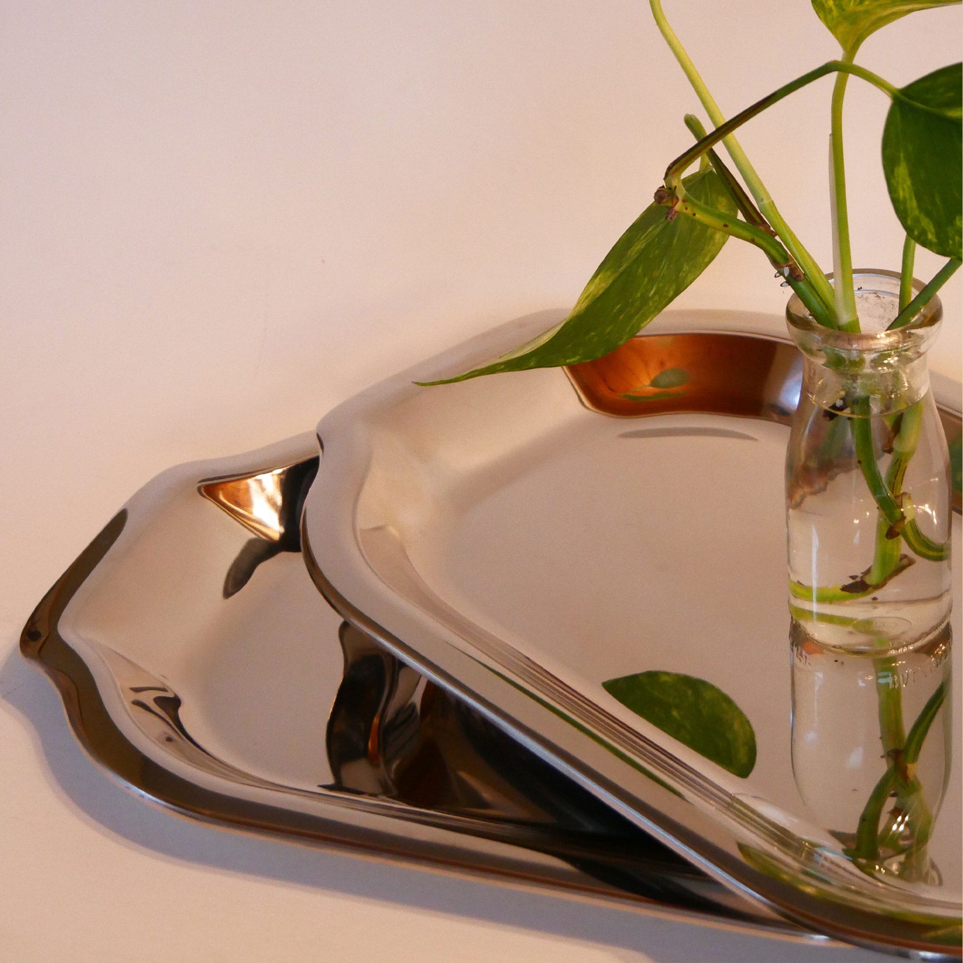 Vintage Set of 3 Stainless Steel Serving Trays, Stainless Steel Trays, Silver Trays, Vintage Silver Trays