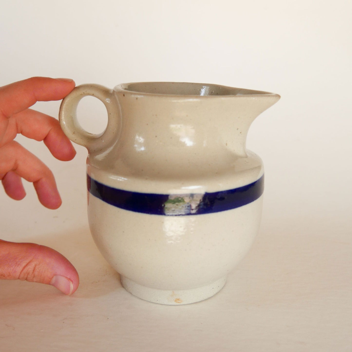 Vintage Blue Striped Stoneware Creamer, Vintage Creamer Stoneware, Vintage Farmhouse Creamer, Vintage Cermanic Creamer