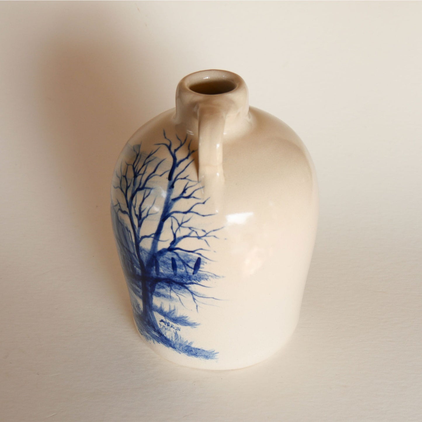 Vintage Stoneware Jug, Blue Barn Scene, Vintage Farmhouse Stoneware Jug, Vintage Farmhouse Stoneware, Vintage Barn Scene Stoneware