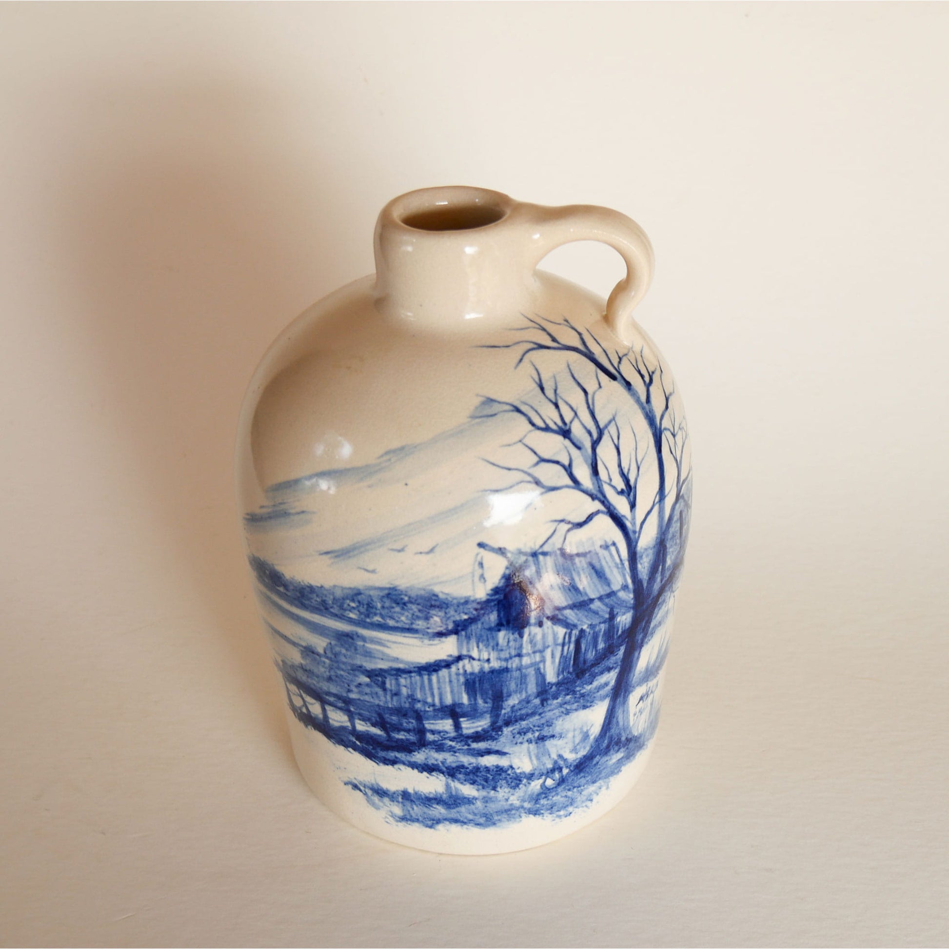 Vintage Stoneware Jug, Blue Barn Scene, Vintage Farmhouse Stoneware Jug, Vintage Farmhouse Stoneware, Vintage Barn Scene Stoneware