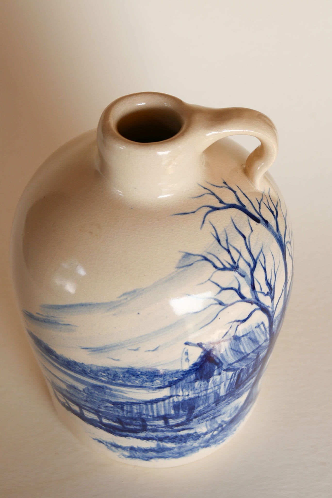 Vintage Stoneware Jug, Blue Barn Scene, Vintage Farmhouse Stoneware Jug, Vintage Farmhouse Stoneware, Vintage Barn Scene Stoneware