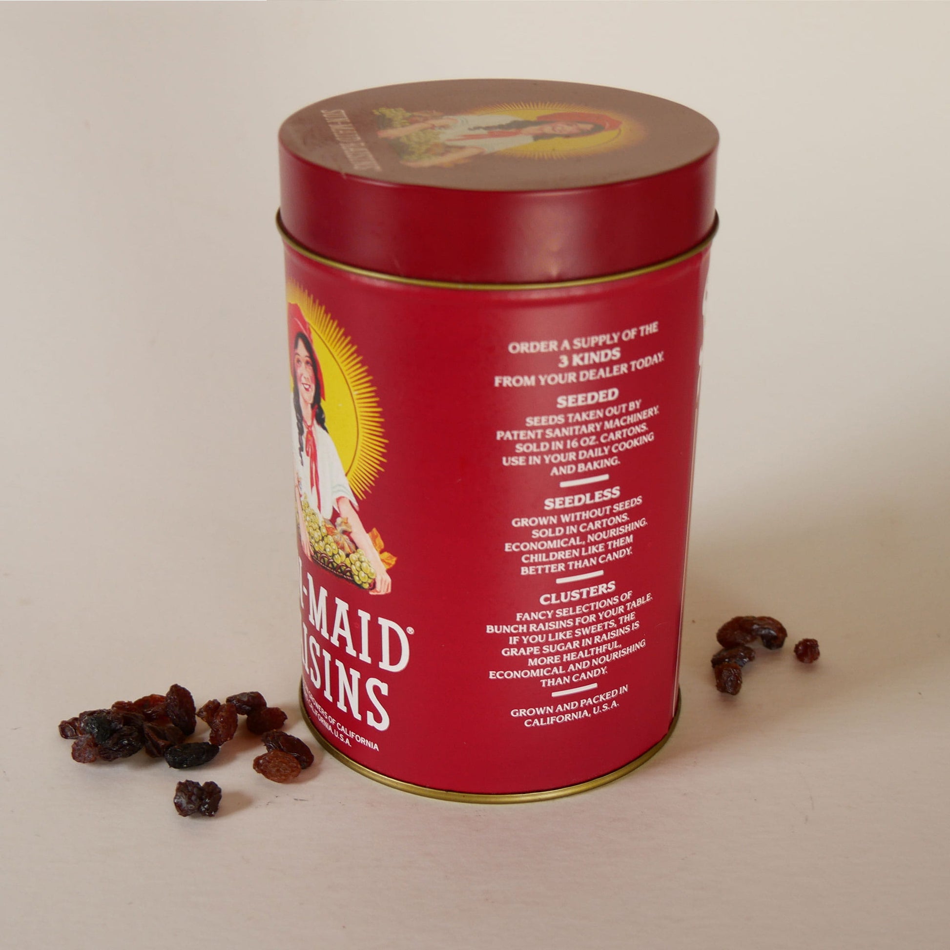 Vintage Sun-Maid Raisins Tin Canister, Vintage Raisins Tin Canister, Vintage Tin Canister, Vintage Farmhouse Decor