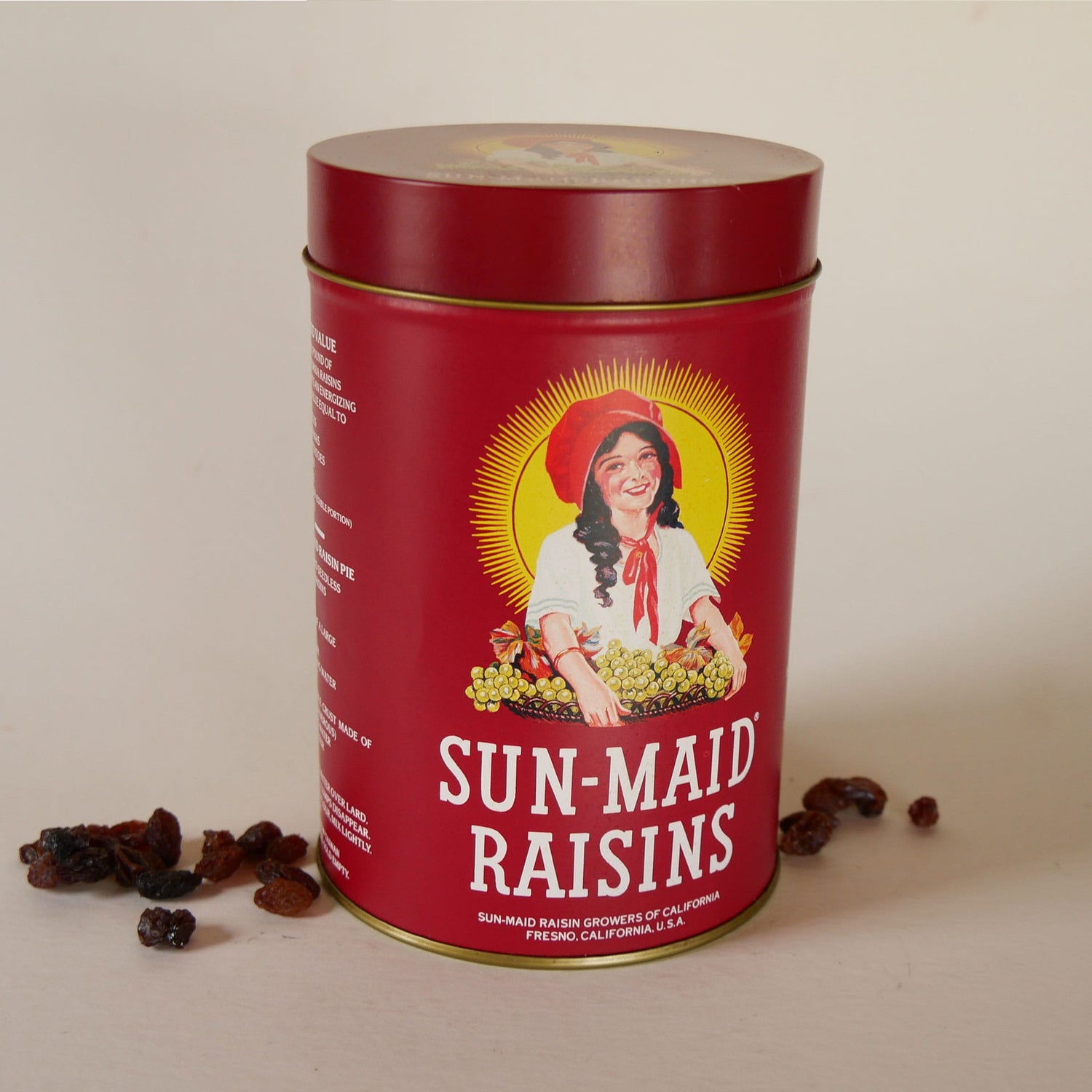 Vintage Sun-Maid Raisins Tin Canister, Vintage Raisins Tin Canister, Vintage Tin Canister, Vintage Farmhouse Decor