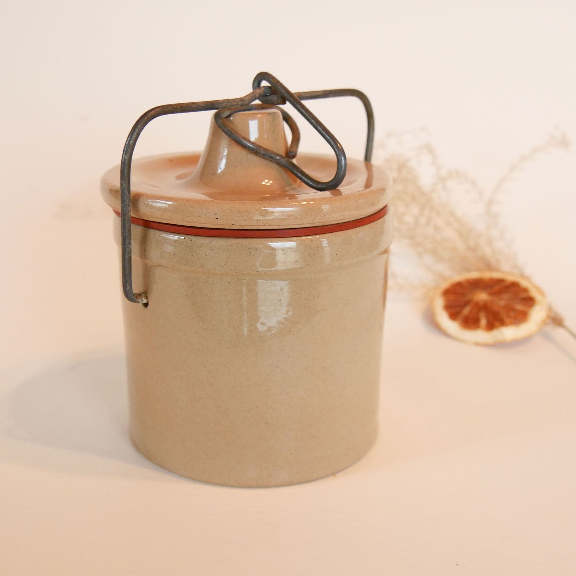 Vintage Tan Butter Crock with Seal and Latch Lid, Vintage Crock, Vintage Stoneware, Primitive Decor, Vintage Home Decor, Vintage Stoneware