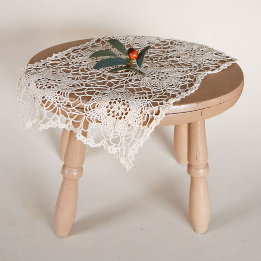 Vintage Tan Farmhouse Stool, Tan Farmhouse Stool, Tan Cottage Stool