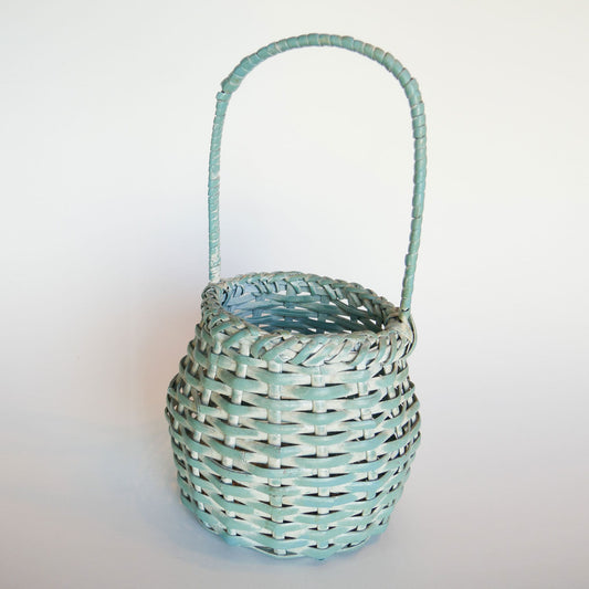 Teal and White-Washed Wicker Basket with Handle